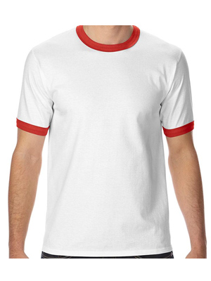 Gildan Ringed Clearance T-Shirt - White/Red